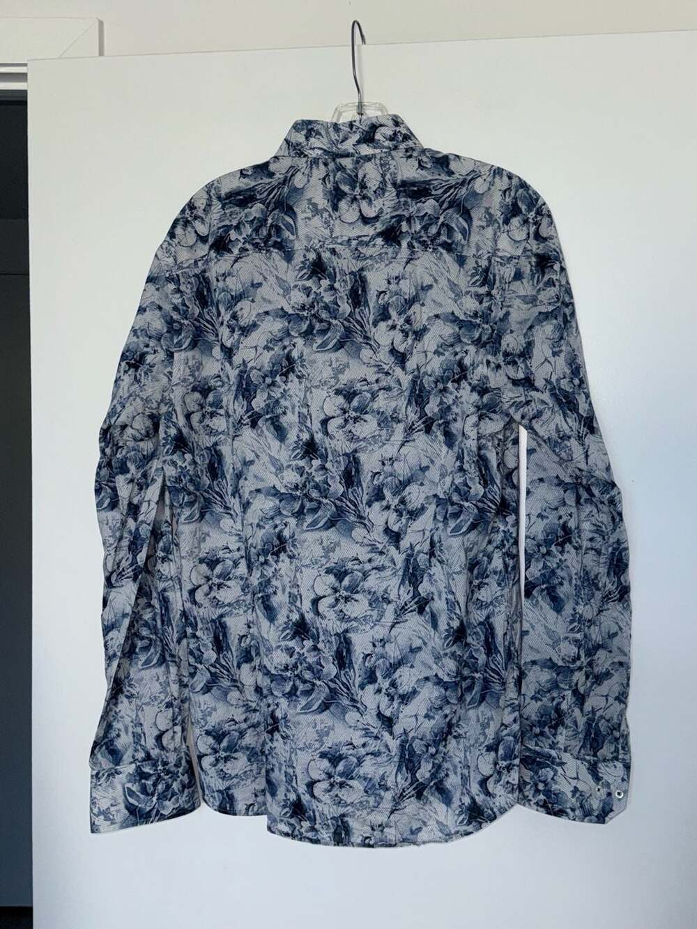 Bruun & Stengade Slim Fit Blue Floral Print Easy Care Cotton Shirt View 2